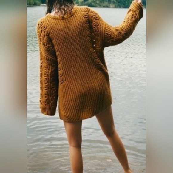 Anthropologie Pilcro Slouchy Oversized Sweater Devenne Pointelle Mustard Medium - Picture 11 of 16